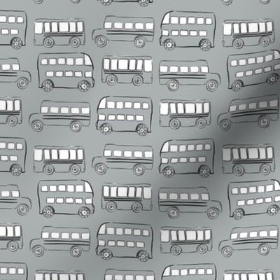 Small Gray grey doodle bus - fun cute buses for kids childrens fabric school bus transportation traffic vehicles double decker bus - boy girl nursery gender neutral fashion - Sewing Baby Blankets Quilt Backing