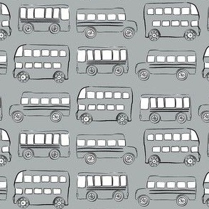 Small Gray grey doodle bus - fun cute buses for kids childrens fabric school bus transportation traffic vehicles double decker bus - boy girl nursery gender neutral fashion - Sewing Baby Blankets Quilt Backing