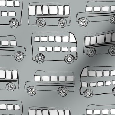 Medium Gray grey doodle bus - fun cute buses for kids childrens fabric wallpaper school bus transportation traffic vehicles double decker bus - boy girl nursery gender neutral fashion - Sewing Baby Blankets Quilt Backing