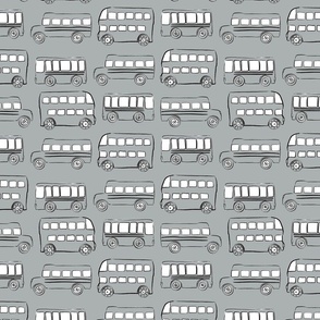 Medium Gray grey doodle bus - fun cute buses for kids childrens fabric wallpaper school bus transportation traffic vehicles double decker bus - boy girl nursery gender neutral fashion - Sewing Baby Blankets Quilt Backing