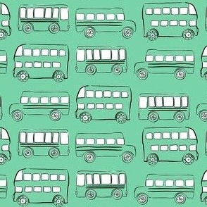 Small Jade green doodle bus - fun cute buses for kids childrens fabric school bus transportation traffic vehicles double decker bus - boy girl nursery gender neutral fashion - Sewing Baby Blankets Quilt Backing