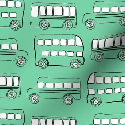 Medium Jade green doodle bus - fun cute buses for kids childrens fabric wallpaper school bus transportation traffic vehicles double decker bus - boy girl nursery gender neutral fashion - Sewing Baby Blankets Quilt Backing