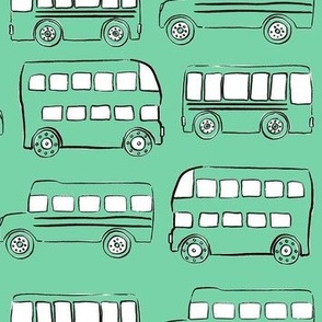 Medium Jade green doodle bus - fun cute buses for kids childrens fabric wallpaper school bus transportation traffic vehicles double decker bus - boy girl nursery gender neutral fashion - Sewing Baby Blankets Quilt Backing