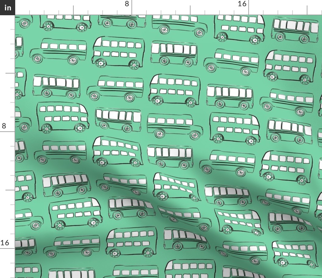 Medium Jade green doodle bus - fun cute buses for kids childrens fabric wallpaper school bus transportation traffic vehicles double decker bus - boy girl nursery gender neutral fashion - Sewing Baby Blankets Quilt Backing