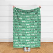 Large Jade green doodle bus - fun cute buses for kids childrens fabric wallpaper school bus transportation traffic vehicles double decker bus - boy girl nursery gender neutral fashion - Sewing Baby Blankets Quilt Backing