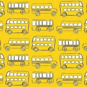 Small Yellow doodle bus - fun cute buses for kids childrens fabric school bus transportation traffic vehicles double decker bus - boy girl nursery gender neutral fashion - Sewing Baby Blankets Quilt Backing