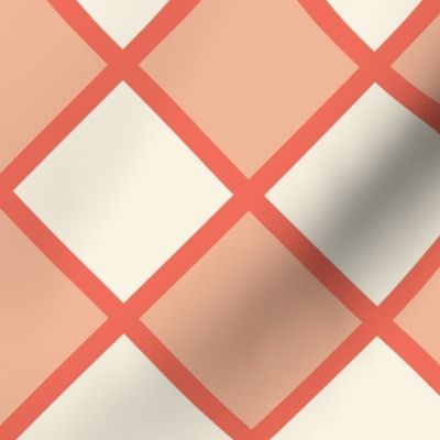 Diagonal Checkerboard - Tile - Coastal Chic Collection - Coral on Ivory BG