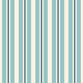 Blue Vertical Stripes - Coastal Chic Collection - Opal Green and Admiral Blue on Ivory BG