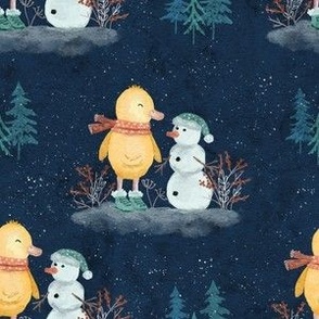 Buddy Duck with Snowman Winter Christmas Snow