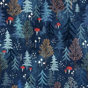 Enchanted Forest Magical Navy Woodland with Mushrooms