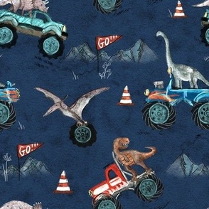 Dinosaur with Monster Truck Car, Dino Cars, mountains, for boys, racing