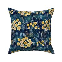 Boho Floral Daffodils and Hyacinths Spring Flowers Floral Navy Honey Bees