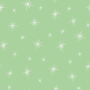 Large - Bright Twinkling Star Bursts on Celadon Green 