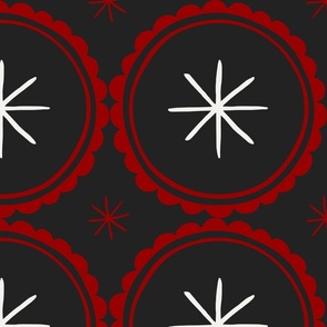 Christmas circles scalloped black red white snowflakes - large scale