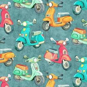 Pastel Chalkboard Scooters on Textured Grey Blue Large