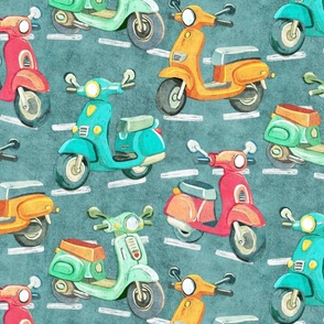 Pastel Chalkboard Scooters with Road Markings on Grey Blue Large