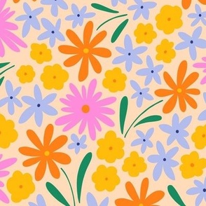 Busy colorful flowers with simple flat modern shapes - Large scale