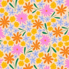 Busy colorful flowers with simple flat modern shapes - Medium scale