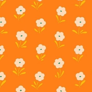 Cute simple cotton-ball shape flowers in beige on bright orange - Medium scale