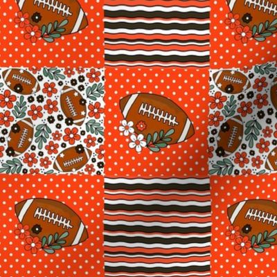 Smaller Patchwork 3" Squares Team Spirit Football Flowers and Stripes in Cleveland Browns Colors Orange White Brown for Cheater Quilt or Blanket