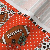 Smaller Patchwork 3" Squares Team Spirit Football Flowers and Stripes in Cleveland Browns Colors Orange White Brown for Cheater Quilt or Blanket