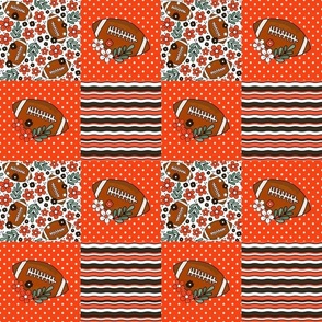 Smaller Patchwork 3" Squares Team Spirit Football Flowers and Stripes in Cleveland Browns Colors Orange White Brown for Cheater Quilt or Blanket