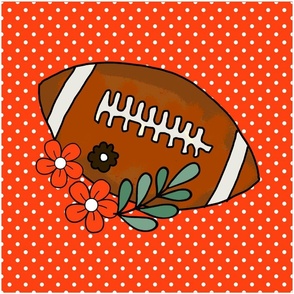 18x18 Panel Team Spirit Football and Flowers in Cleveland Browns Colors for DIY Throw Pillow Cushion Cover Tote Bag