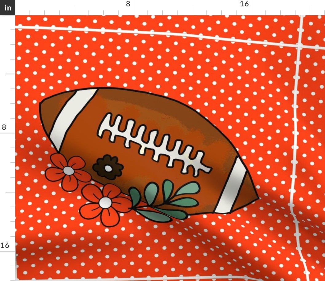 18x18 Panel Team Spirit Football and Flowers in Cleveland Browns Colors for DIY Throw Pillow Cushion Cover Tote Bag