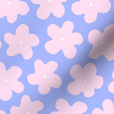 Minimal simple floral shapes in baby blue & light pink  - Large scale