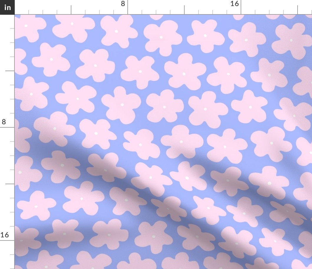 Minimal simple floral shapes in baby blue & light pink  - Large scale