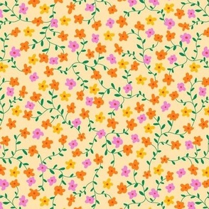 Cute ditsy busy floral  in light yellow  - Small scale