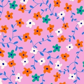 Cute ditsy busy floral in hot pink - Medium scale