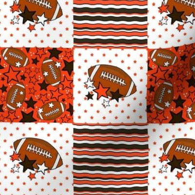 Smaller Patchwork 3" Squares Team Spirit Football Stars Stripes in Cleveland Browns Colors Brown and Orange for Cheater Quilt or Blanket