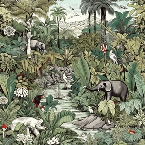 Jungle Safari Animal & Flora Pattern