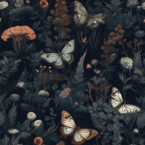 Gothic Academia Floral & Butterfly Pattern