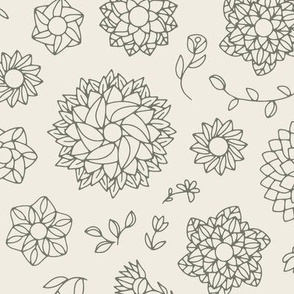 geometric flowers - creamy white_ limed ash green - floral
