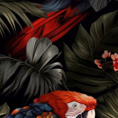 Exotic Birds of the Jungle Macaw Parrot Pattern