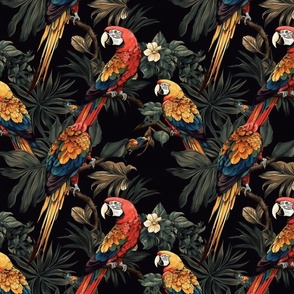 Exotic Birds of the Jungle Macaw Pattern 