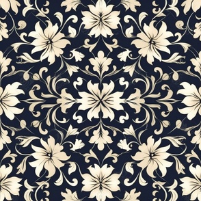 Vintage Navy Floral Tile