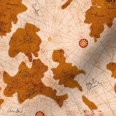 Marine Navigation - Ancient World continents | Animals / Creatures Islands in rust orange on light peach | large