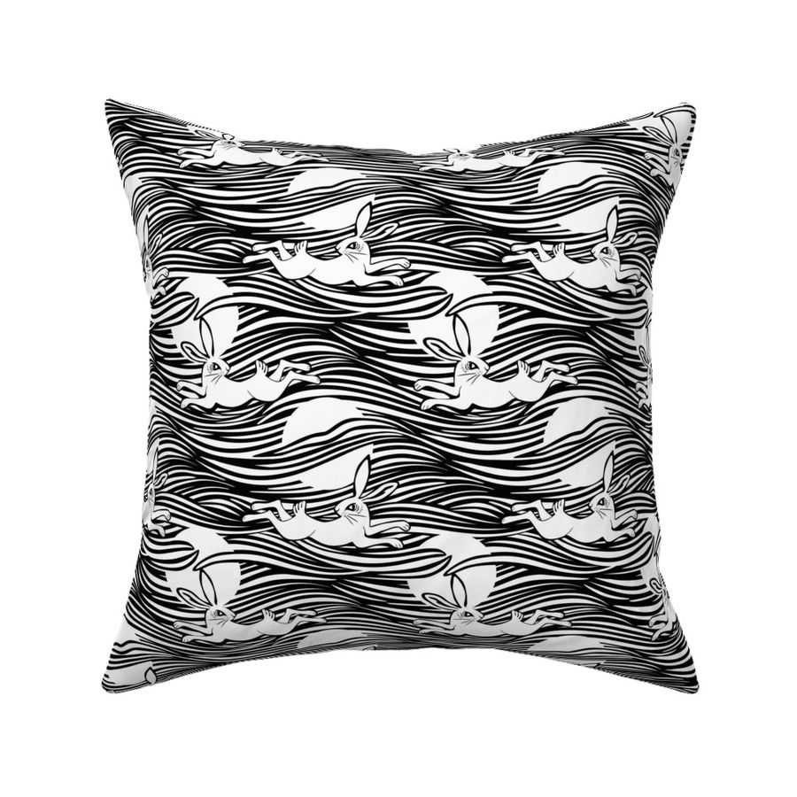 B&W leaping rabbit | Black and  white wavy stripes | full moon night | small