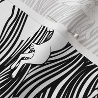 B&W leaping rabbit | Black and  white wavy stripes | full moon night | small