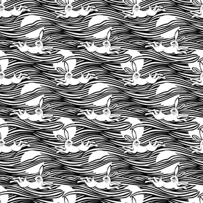 B&W leaping rabbit | Black and  white wavy stripes | full moon night | small