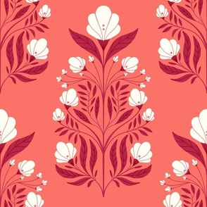 floral art nouveau wallpaper red white Viva Magenta Coral