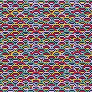 Colorful rainbow scales - Retro abstract circles red pink blue green on navy SMALL