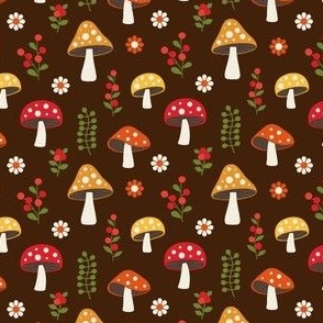 Retro Garden Kitsch Mushrooms and Flowers