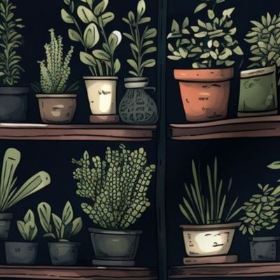 Dark Academia Book Shelves with Plants