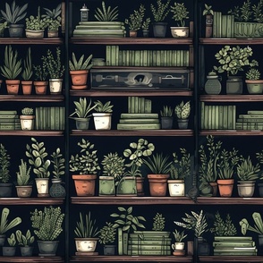 Dark Academia Book Shelves with Plants