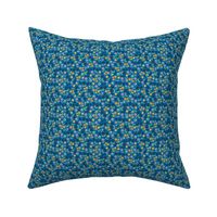 Little ditsy flowers winter palette daisies leaves and lilies yellow lilac green navy on classic blue SMALL