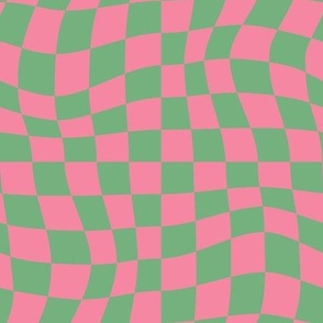 Swirly Checkers - Green and Pink